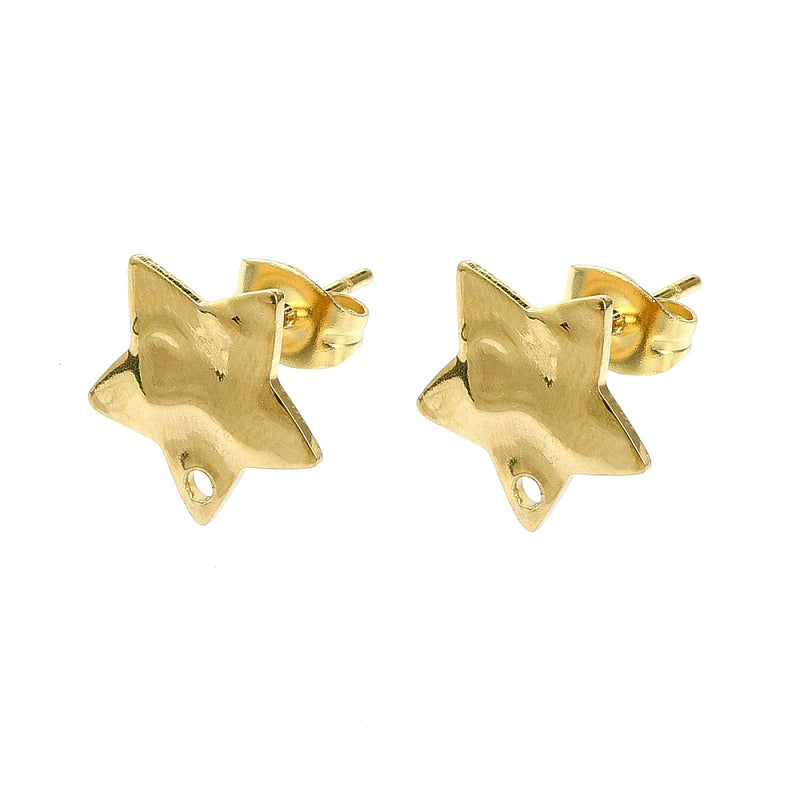 Öronstift stjärna, rostfritt stål, guld, 1 par (14178)