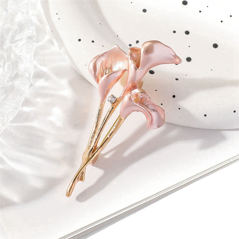 Brosch, Liljor i emalj, guld,rosa, 1 st (14205)