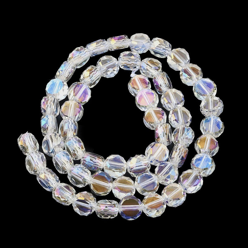 Glaspärla, platt, facetterad, klar, 8x5 mm, 1 sträng (14275)