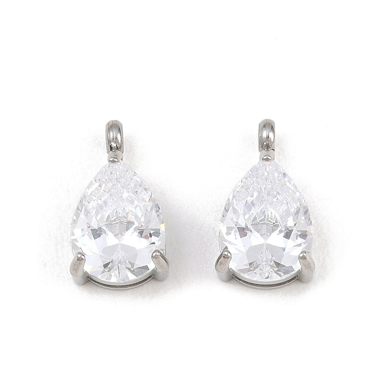 Droppe med Cubic Zirconia, Rostfritt stål, 11x6x4 mm, 1 st (14301)