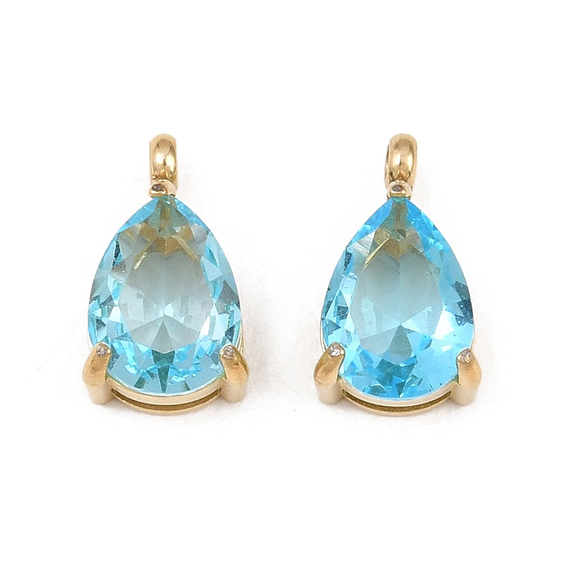 Droppe med Cubic Zirconia, Rostfritt stål, turkos, guld, 11x6x4 mm, 1 st (14303)