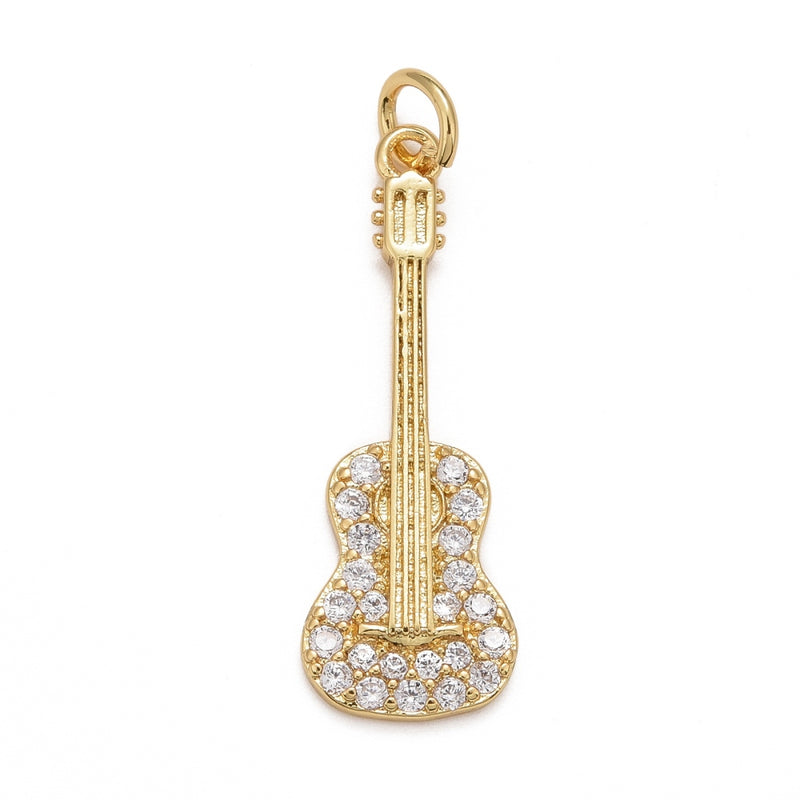 Gitarr med Cubic Zirconia, guld,  27x9x2 mm, 1 st (14304)