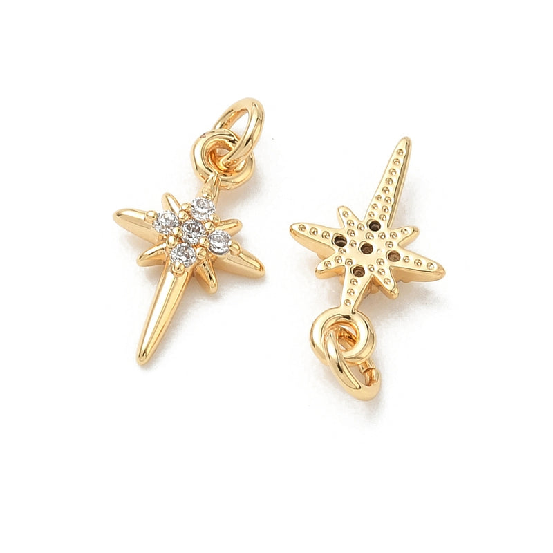 Stjärna med Cubic Zirconia, guld,14x8x2 mm, 1 st (14307)