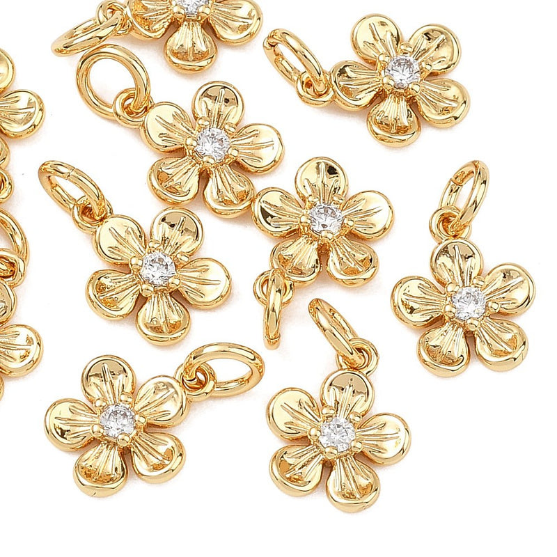 Blomma  med Cubic Zirconia,guld, 8,5x7x2 mm, 1 st (14309)