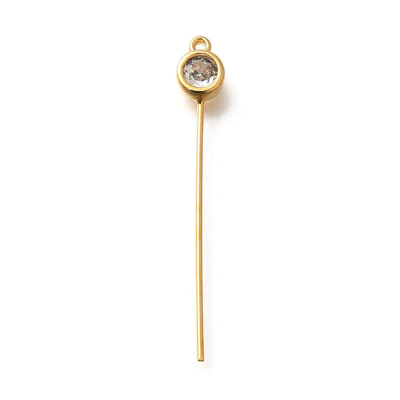 Hattpinne med Cubic Zirconia, guld, 37x5,5x2,5 mm, 1 st (14319)