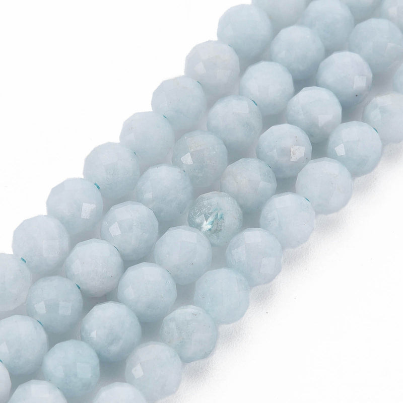 Facetterad Akvamarine, rund, 6 mm, 1 sträng (14336)