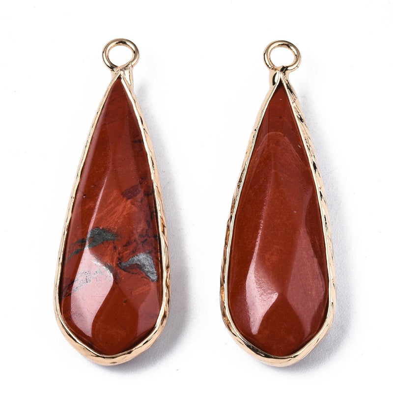 Naturlig Röd Jasper, facetterad droppe, 36x11x5 mm, 1 st (14348)