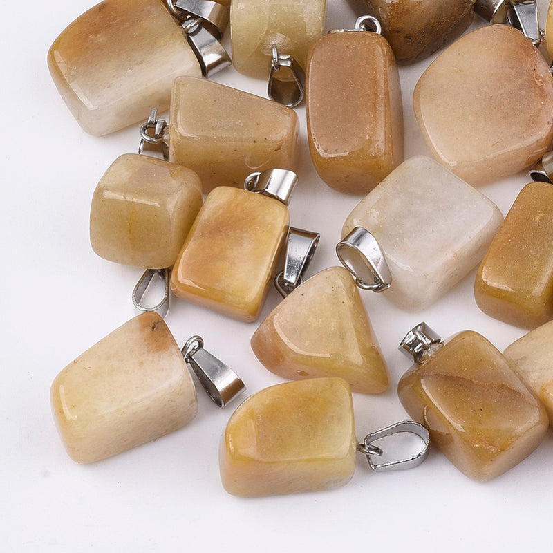 Naturligt Topas Jade hänge, nuggets, Rostfritt stål, 15x10x5 mm, 1 st (14354)