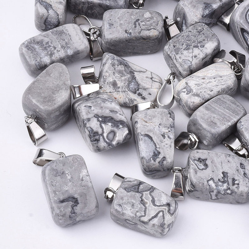 Naturligt Crazy Agat hänge, nuggets, Rostfritt stål, 15x10x5 mm, 1 st (14355)