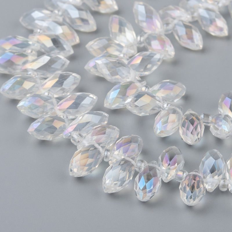 Facetterade glasdroppar, klara, 13x6 mm, 1 sträng (14387)
