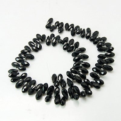 Facetterade glasdroppar, svarta, 13x6 mm, 1 sträng (14388)