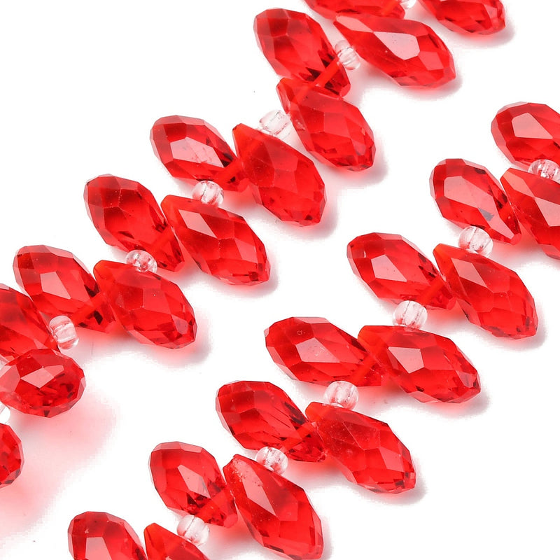 Facetterade glasdroppar, röda, 13x6 mm, 1 sträng (14389)