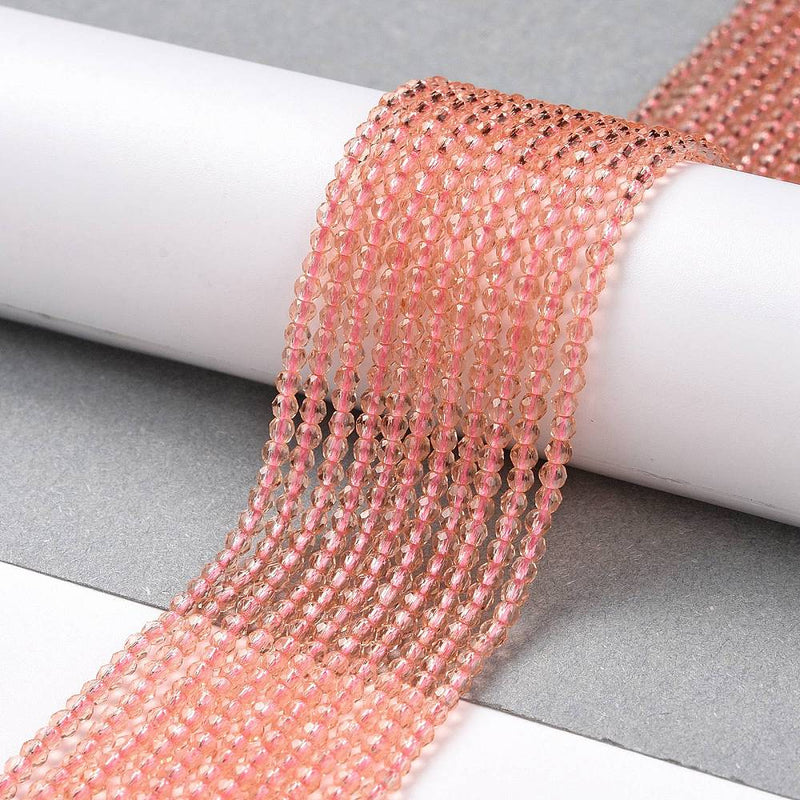 Glas pärla, facetterad, aprikos, 2 mm, 1 sträng (14403)