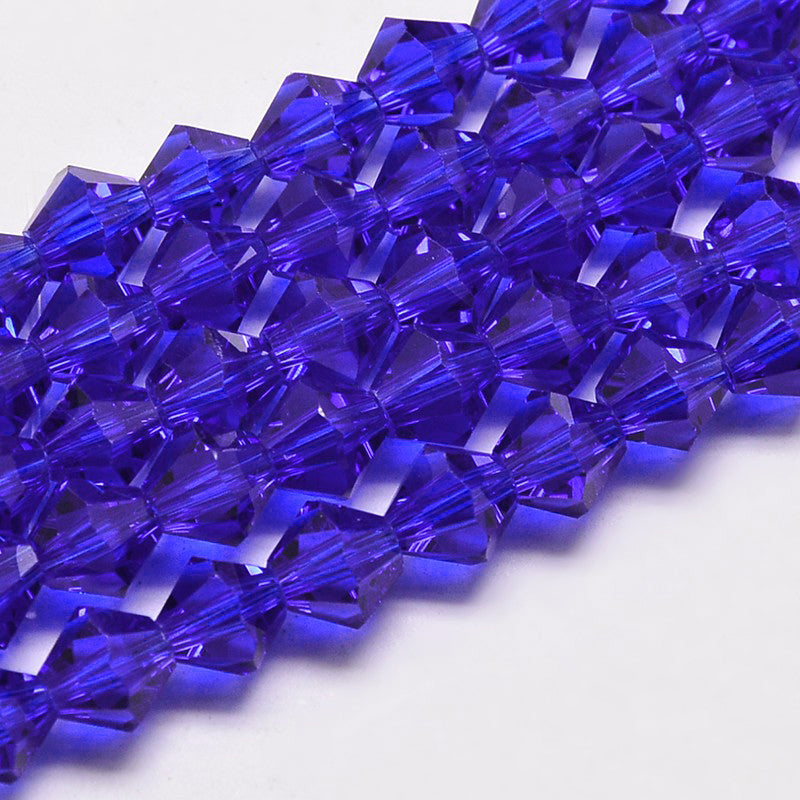Glas facetterad bicone, 6x6 mm, blå, 1 sträng (14409)
