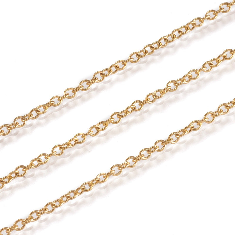 Kedja, Rostfritt stål, guld, 2x1,5 mm, 1 m (14423)