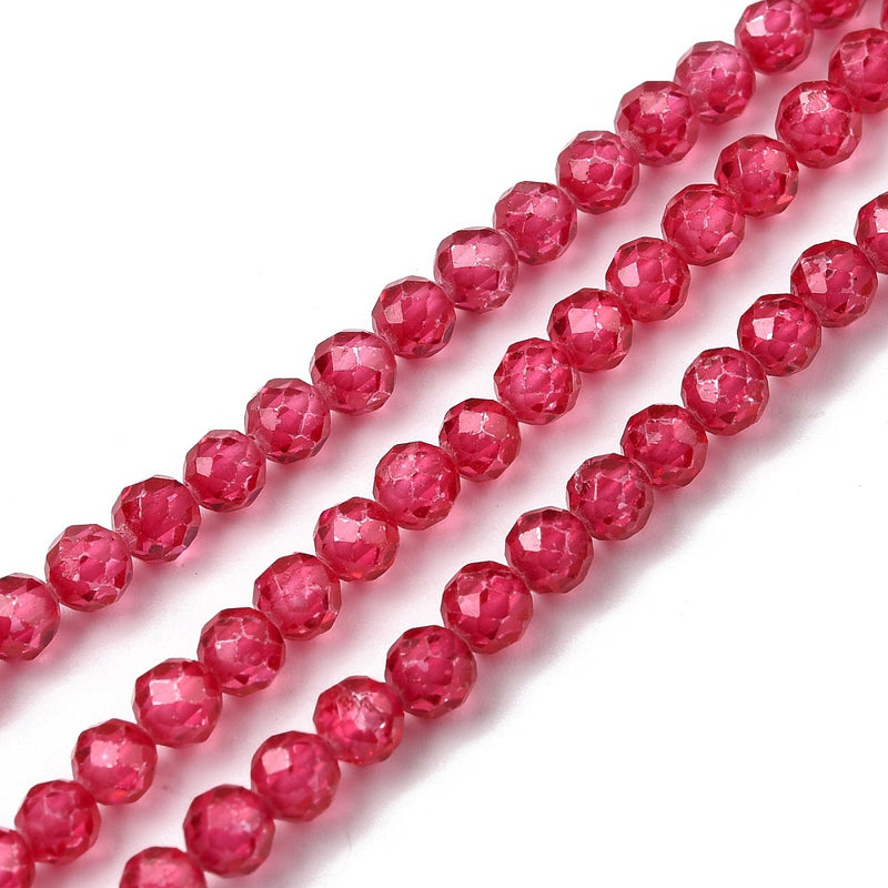 Cubic Zirconia, facetterad, cerise, 4 mm, 1 sträng (14439)