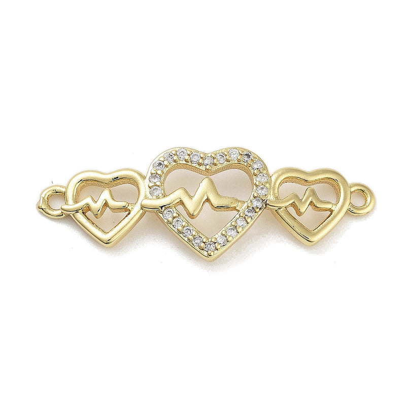 Connector, Cubic Zirconia, tre hjärtan, guld, 1 st (14440)