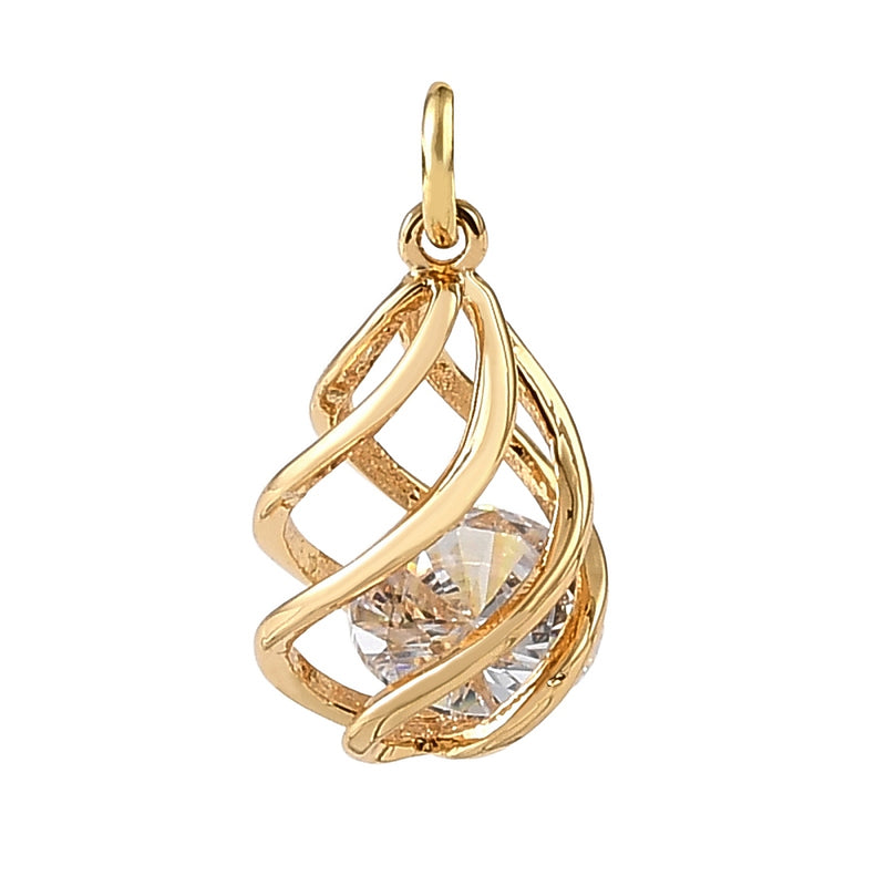 Hänge, spiral korg med Cubic Zirconia sten, guld, 1 st (14441)