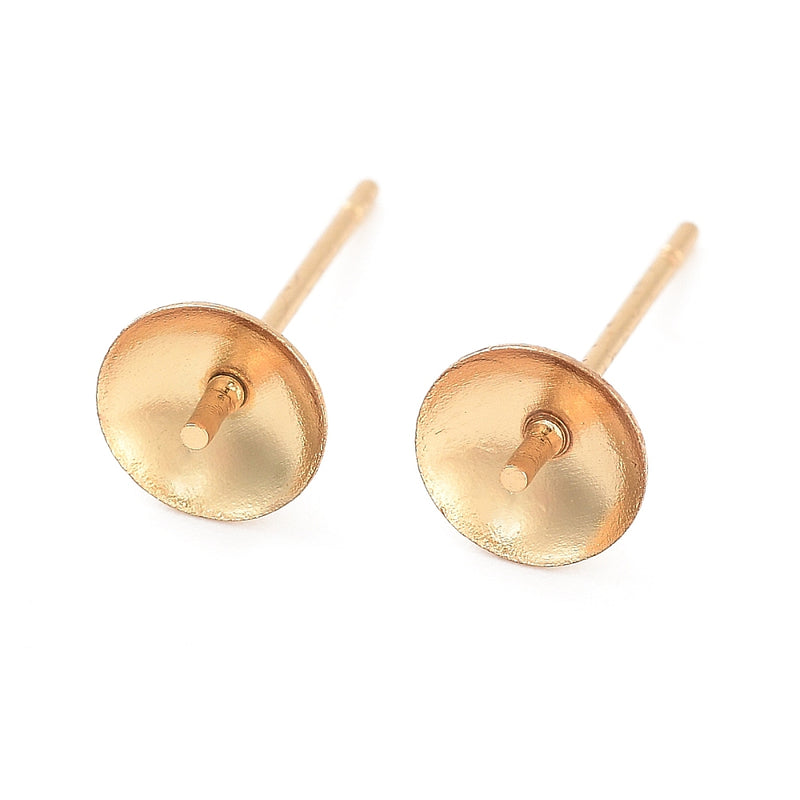 Stiftörhänge för halvborrade pärlor, Rostfritt stål, guld, 2 st (14446))
