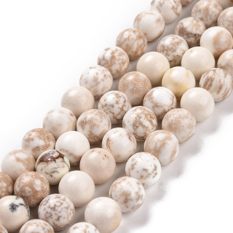 Naturlig Magnesite, rund, 8 mm, 1 sträng (14568)