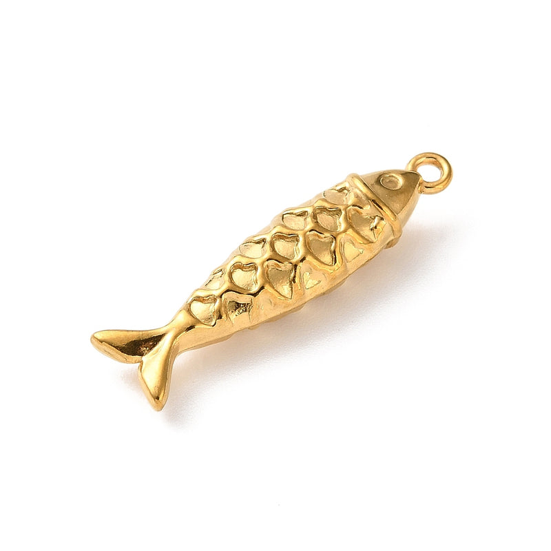 Fisk, hänge i rostfritt stål, 27x 7 mm, guld, 1 st (14476)