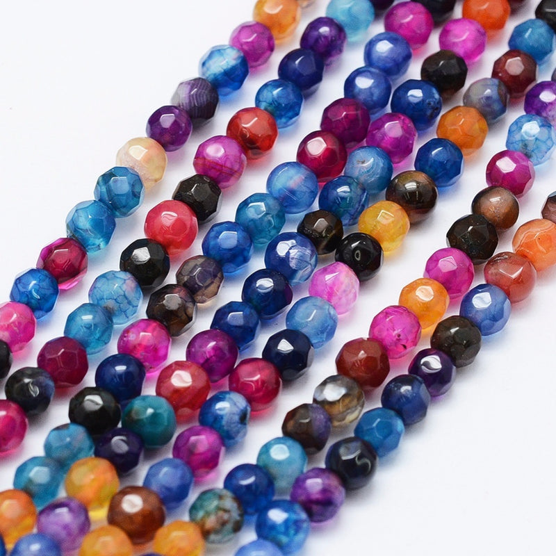 Agat, naturlig, facetterade, blandade färger, 4 mm, 1 sträng (14480)