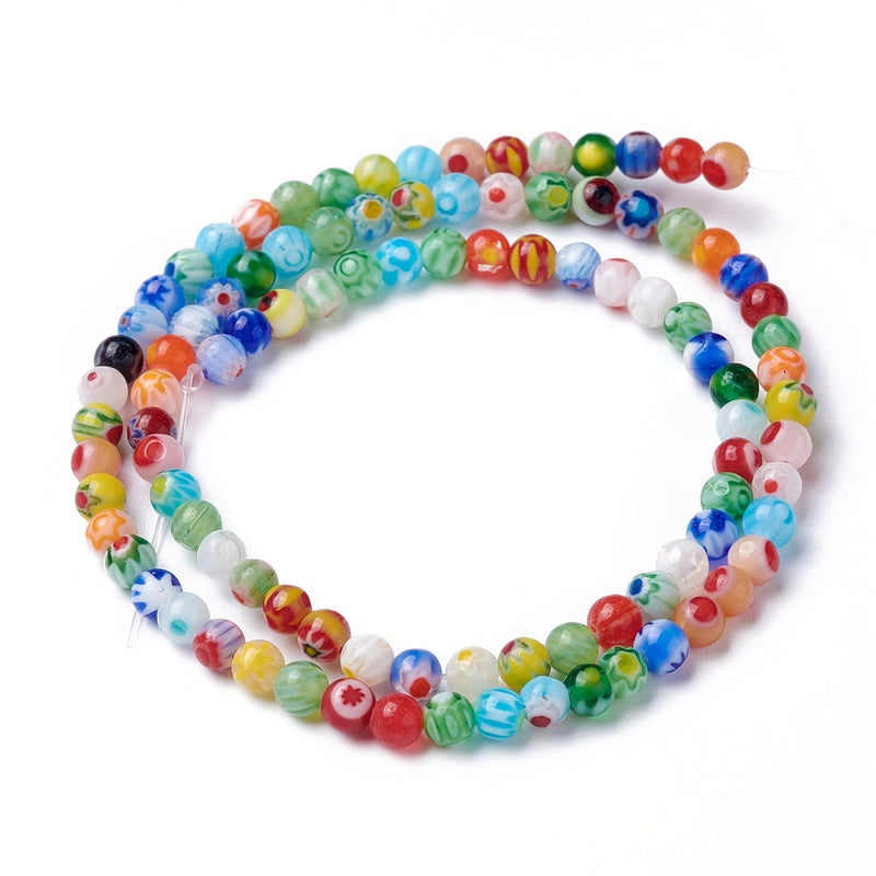 Millefiori, glas, 4 mm, 1 sträng (14486)