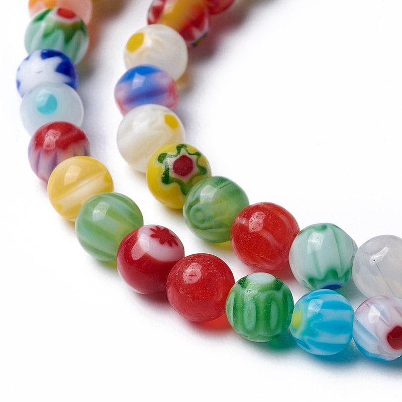 Millefiori, glas, 4 mm, 1 sträng (14486)
