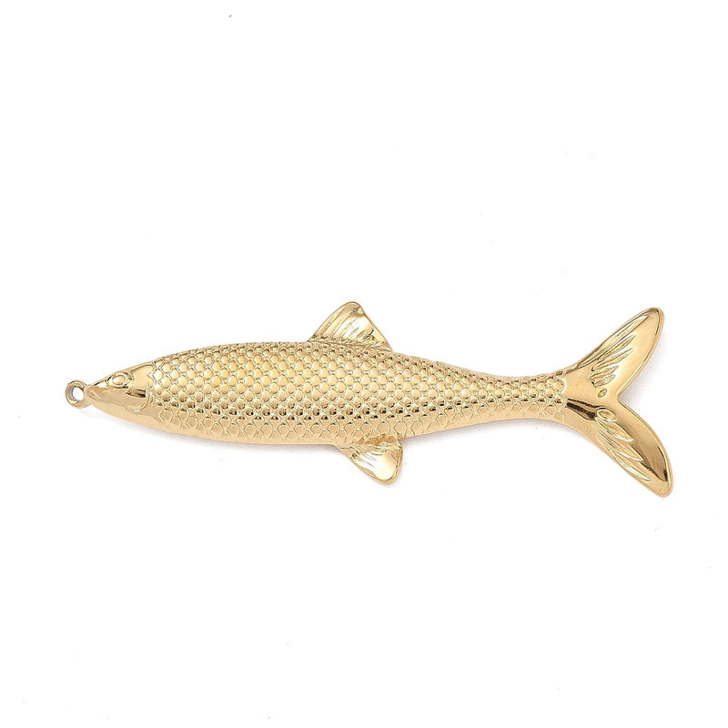 Fisk, hänge i rostfritt stål, 64x20 mm, guld, 1 st (14495)