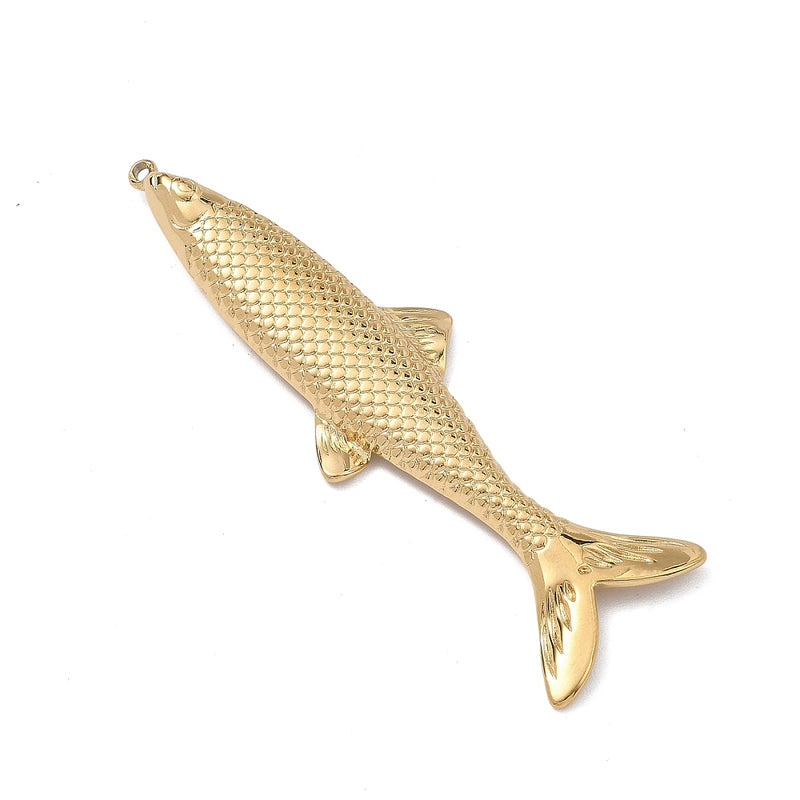 Fisk, hänge i rostfritt stål, 64x20 mm, guld, 1 st (14495)