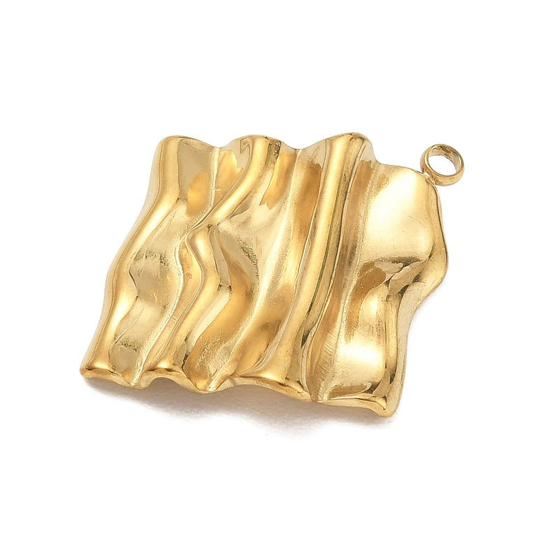 Romb, vågig, hänge i rostfritt stål, 22 x20 mm, guld, 1 st (14488)