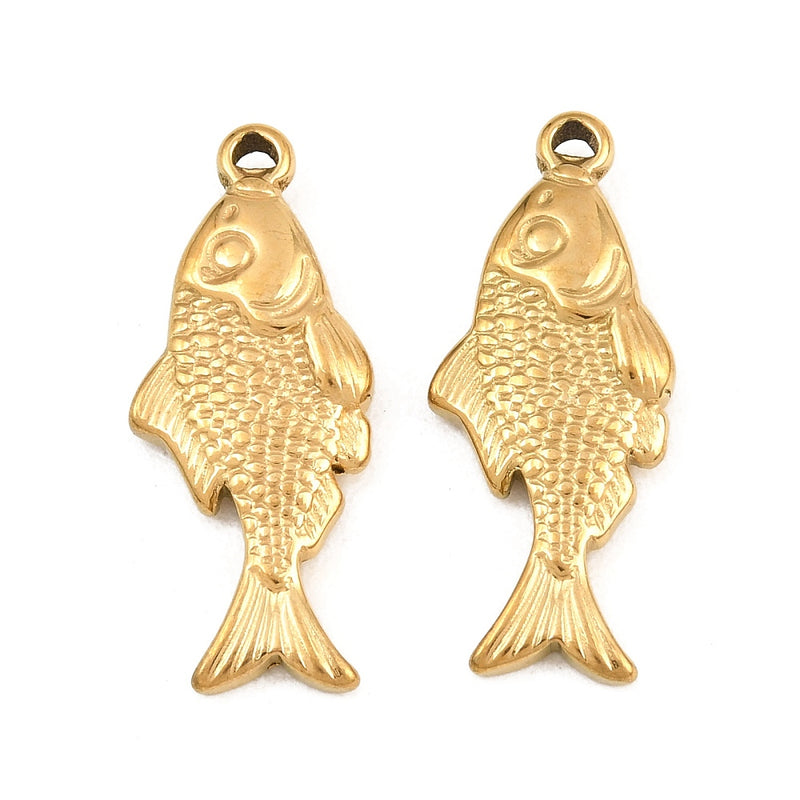 Fisk, hänge i rostfritt stål, 28x12 mm, guld, 1 st (14493)