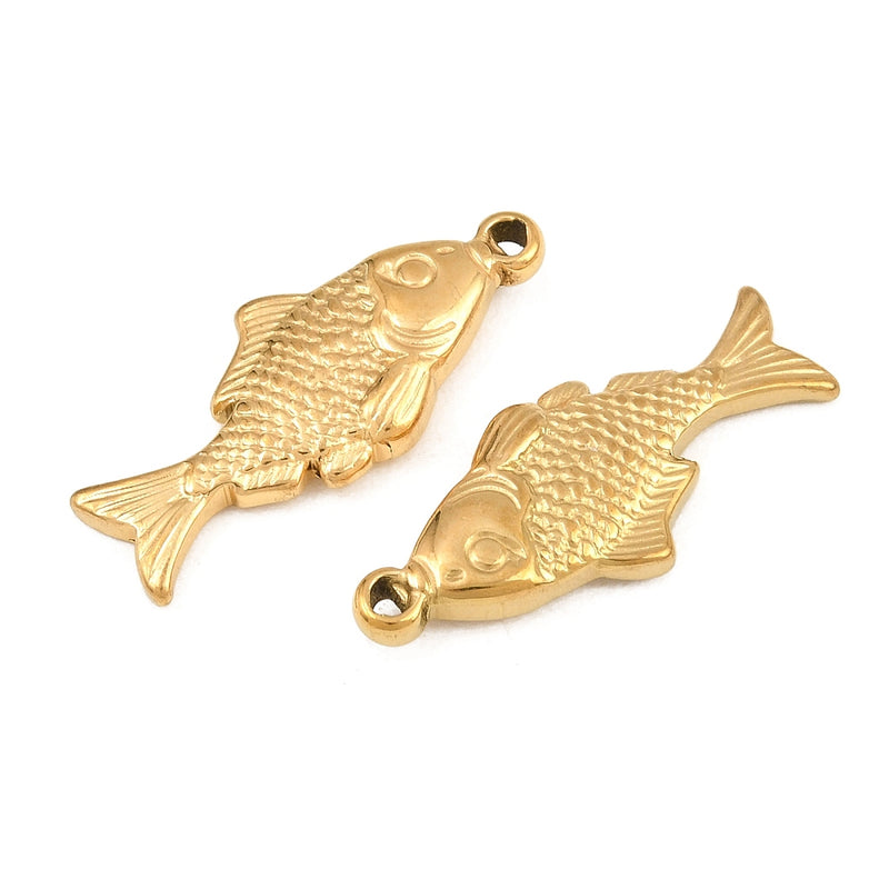 Fisk, hänge i rostfritt stål, 28x12 mm, guld, 1 st (14493)