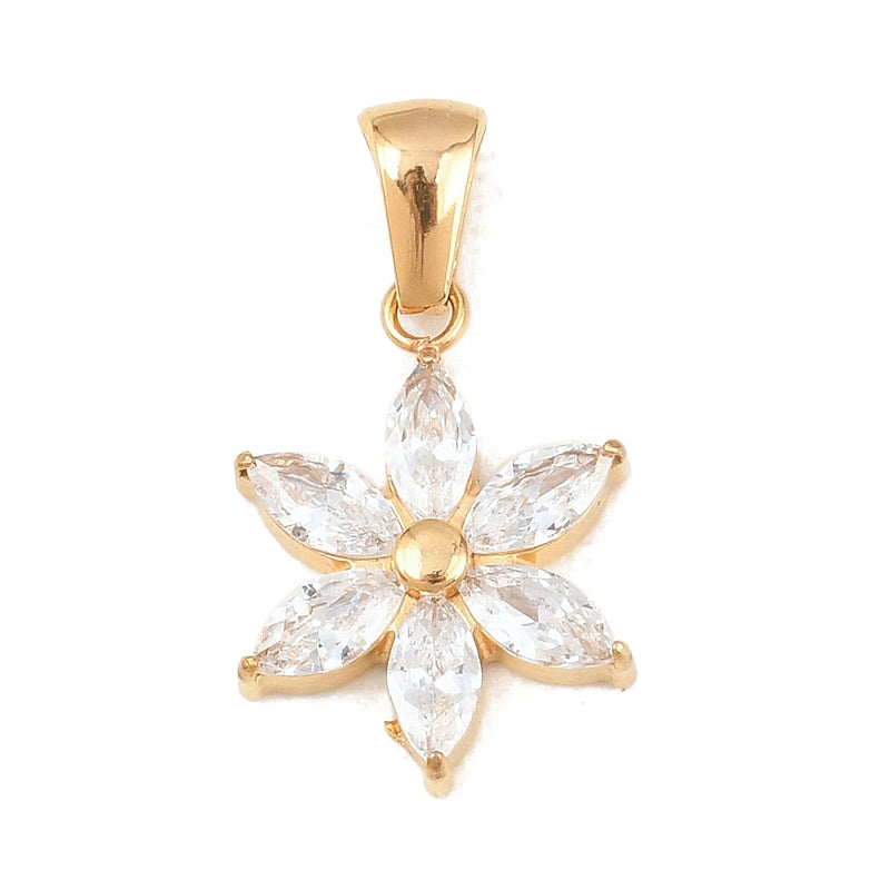 Blomma med Cubic Zirconia, kirurgiskt stål, 18 K guldpläterad, 18x13 mm, 1 st (14497)
