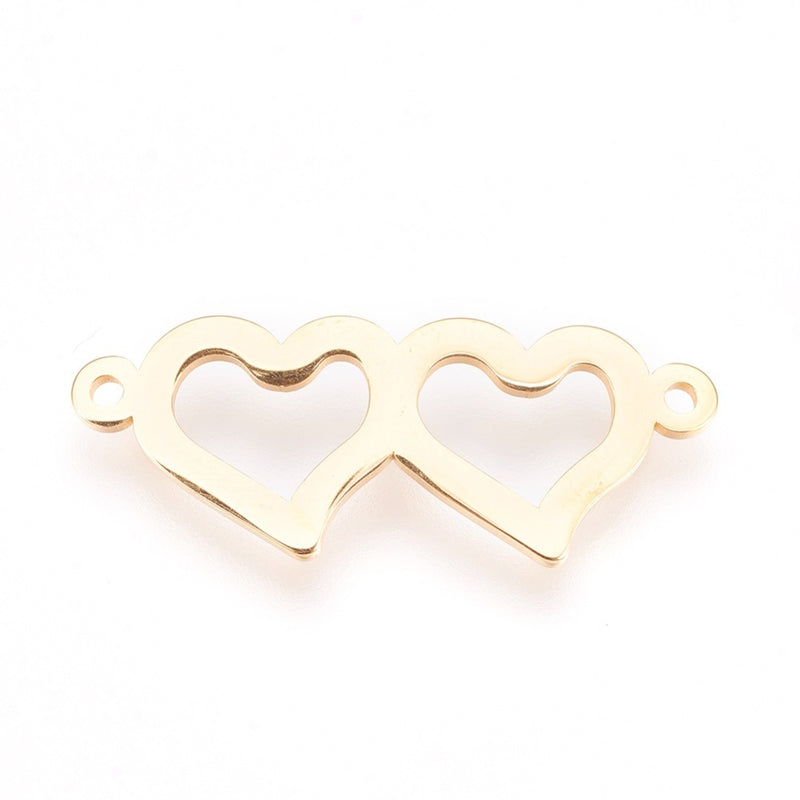 Connector hjärtan, Rostfritt stål, Guld, 1 st, (12428)