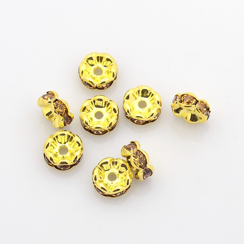 Rondell, Rhinestone,  brun, guld, 8x4 mm, 1 st, (12658)