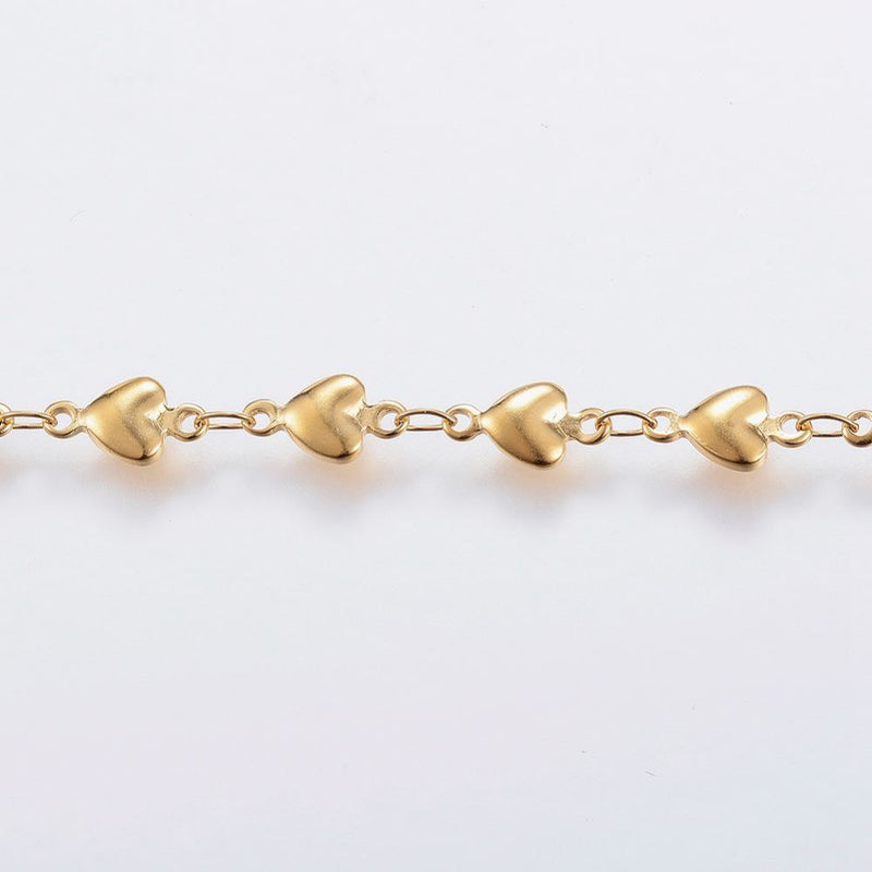 Kedja, Rostfritt stål, hjärtan, guld, 1m, (12744)