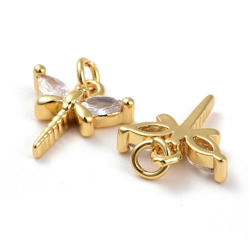 Trollslända med Cubic Zirconia, guld, 12x11x3 mm, 1st, (12819)