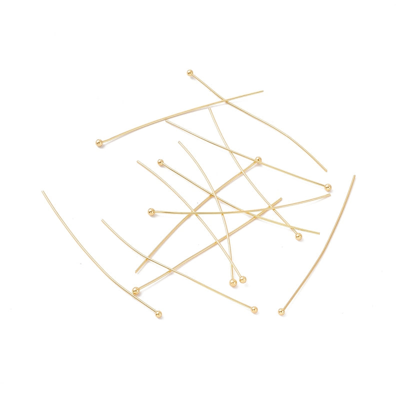 Hattpinnar med kula, Rostfritt stål, guld, 40x0,7 mm,  40st, (13010)