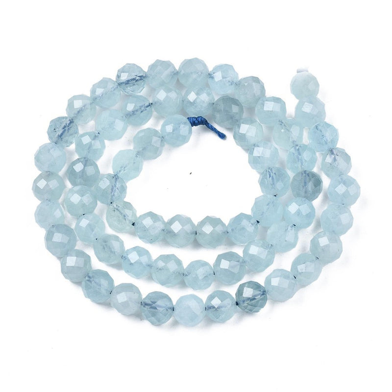 Akvamarin, naturlig, facetterad, 1 sträng, 6 mm (3085)