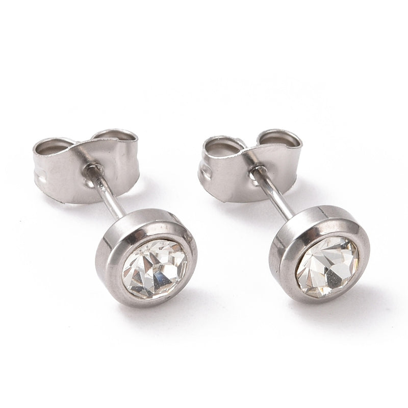 Stiftörhänge, Rostfritt stål med rhinestone, 1 par (13118)