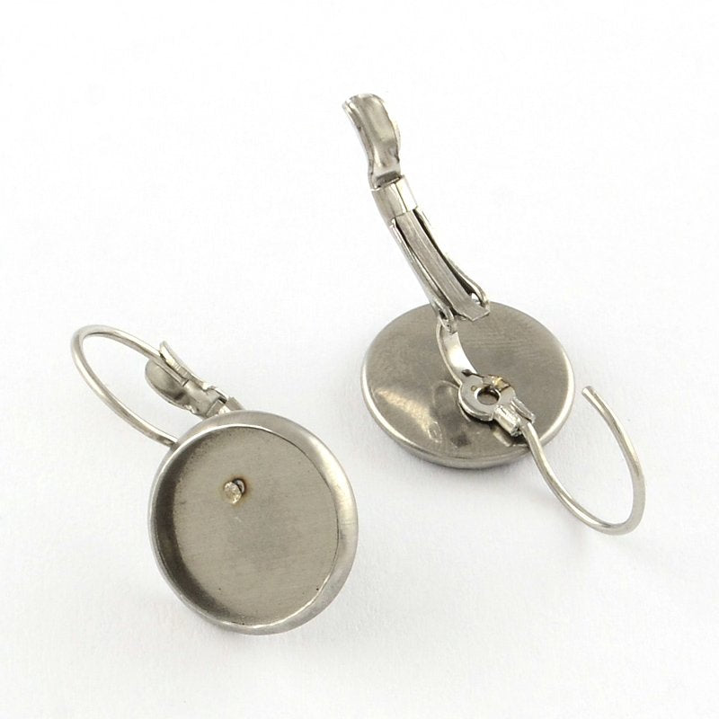 Öronhänge med bricka till cabochon 12 mm, Rostfritt stål, 1 par, (12206)