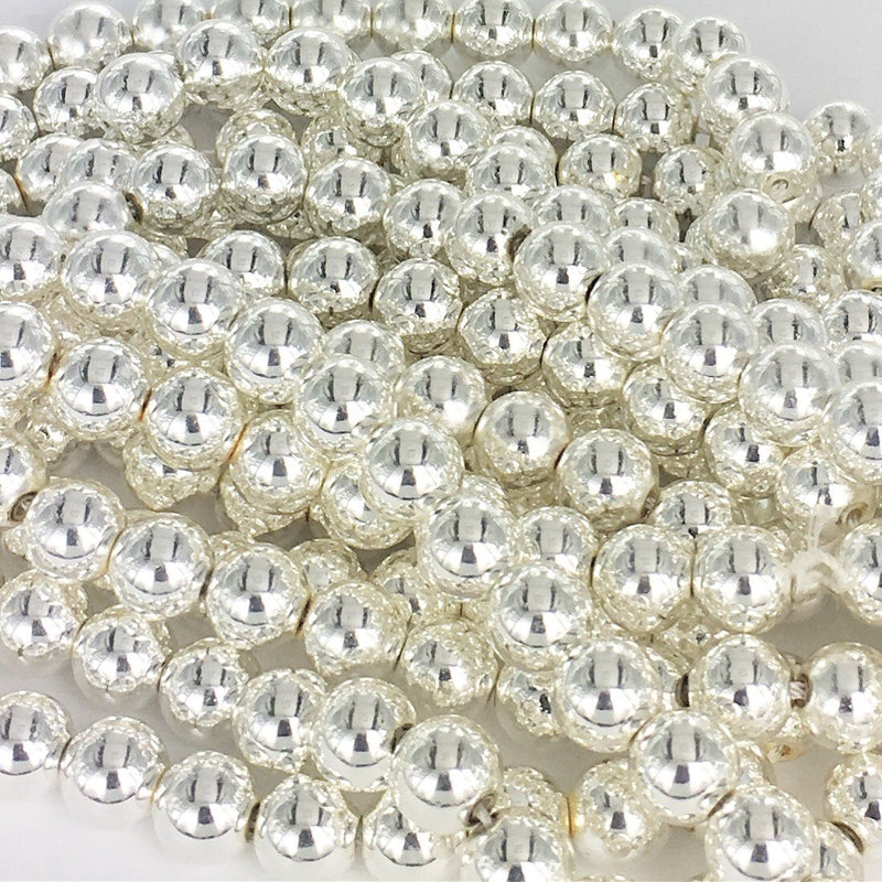 A020 Hematit rund 8 mm. Silver. 1 sträng.