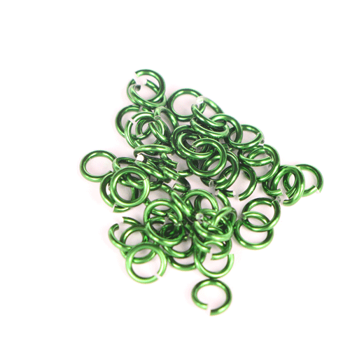 H034 Aluminiumringar 19ga  9/64". Gröna. 50 st.