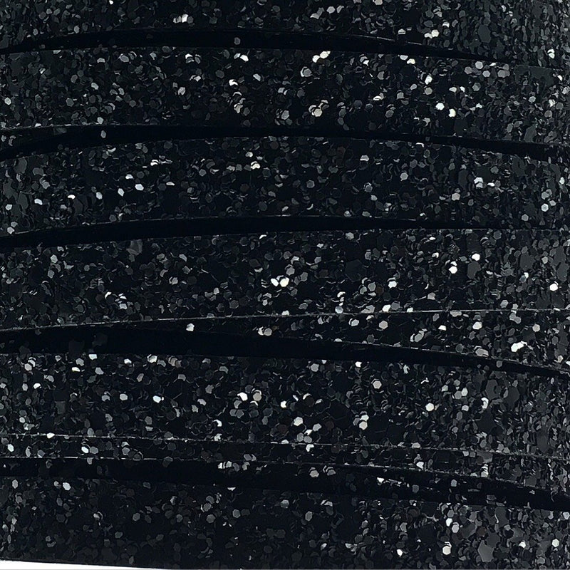 F055 EUR Läder glitter 10x2 mm, Svart 20cm,